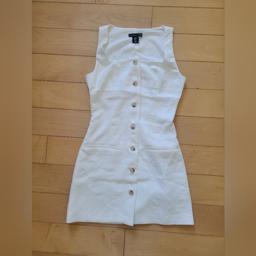 Sincerely Jules White Button Front Mini Dress XS Square Neck Sleeveless - Picture 2 of 5
